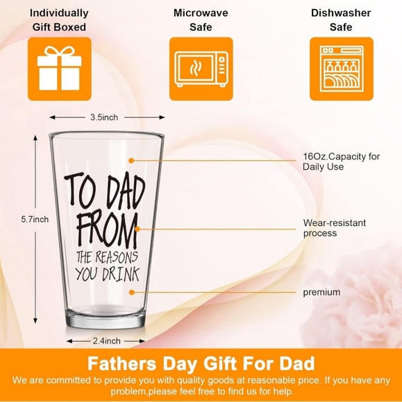 16 OZ Funny Beer Glass Gifts for Dad Men Grandpa Stepdad Father in Law Husband - Picture 5 of 6